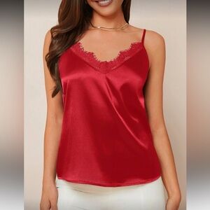 Elegant Red Lace Trim Camisole